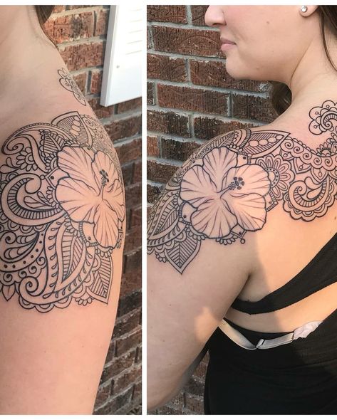 Mandala/hibiscus tattoo Mendala Tattoo, Mandala Paisley, Mandala Tattoo Sleeve, Hibiscus Tattoo, Line Tattoo, Body Is A Temple, Mandala Tattoo, Line Tattoos, Dreamcatcher Tattoo