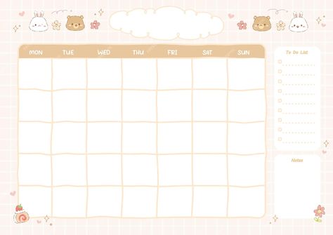 Premium Vector | Cute Monthly Planner Pastel Colour Cute Monthly Planner, Study Calendar, Planner Monthly Layout, Planner Weekly Layout, Kawaii Planner, Study Planner Printable, Monthly Planner Template, Cute Calendar, Memo Paper