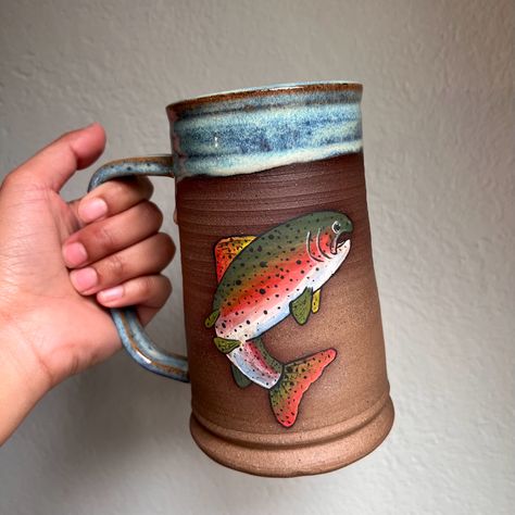 Pottery Beer Stein, Ceramic Beer Stein, Ceramic Beer Mug, Octoberfest Beer, Pretty Furniture, Painted Fish, Pottery Form, Pottery Inspiration, Ceramics Ideas