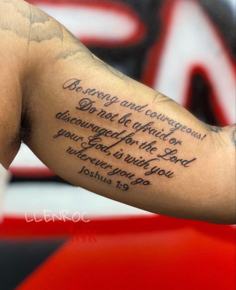 Bible Verse Tattoo Ideas, Bible Scripture Tattoos, Christian Tattoos Men, Aura Tattoos, Inside Bicep Tattoo, Bible Quote Tattoos, Arm Quote Tattoos, Tattoos For Moms, Scripture Tattoos