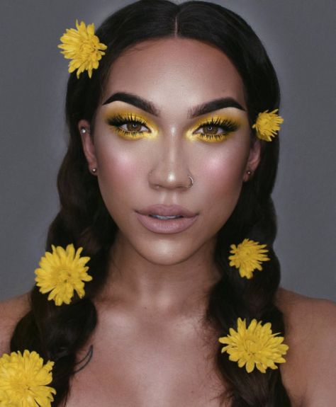 Hippie Makeup, Bee Makeup, Yellow Makeup, Eyeshadow Tips, Flower Costume, Flower Makeup, Bee Costume, Rave Makeup, Photoshoot Makeup