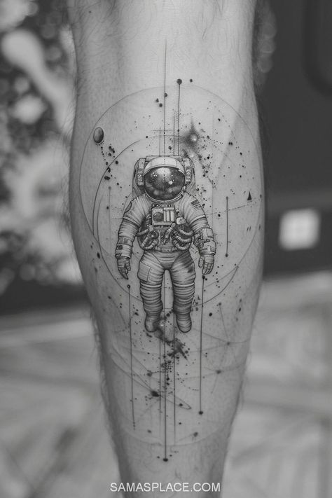 30+ Space Tattoo Ideas For Men Falling Astronaut Tattoo, Fine Line Tattoo Ideas Men, Fine Line Tattoos For Men, Space Tattoo Ideas For Men, Space Tattoo Ideas, Rocket Tattoo, Brain Tattoo, Space Tattoos, Astronaut Tattoo