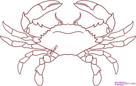 Crab Pattern Design, Crab Embroidery Pattern, Crab Line Drawing, Seafood Embroidery, Blue Crab Drawing, Crab Outline, Crab Embroidery, Crab Painting, Crab Art