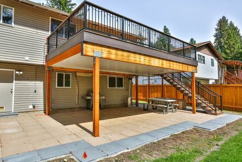 Patio Under Deck Ideas, Under Deck Ideas, Patio Under Decks, Decking Fence, Under Deck, Outdoor Eating Area, Patio Deck Designs, Flagstone Flooring, Under Decks