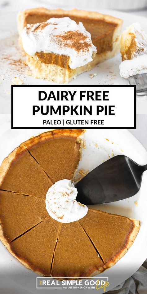 This recipe for dairy free, gluten free pumpkin pie crust and pumpkin pie filling is buttery, flakey and melt-in-your-mouth good! It's Paleo and refined sugar free, too. #paleo #glutenfree #dairyfree #pumpkineverything #pumpkinpie Gluten Free Pumpkin Pie Crust, Gluten Free Desserts Thanksgiving, Pumpkin Pie Crust, Almond Flour Pie Crust, Mini Pumpkin Pie, Dairy Free Pumpkin Pie, Creamy Pumpkin Pie, Paleo Pumpkin Pie, Gluten Free Pumpkin Pie