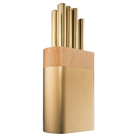 Baccarat Daisho Nara 6 Piece Japanese Steel Knife Block Brass Stainless Steel Knife Set, Gold Color Scheme, Knife Block Set, Japanese Knife, Santoku Knife, Knife Set Kitchen, Bread Knife, Paring Knife, Utility Knife