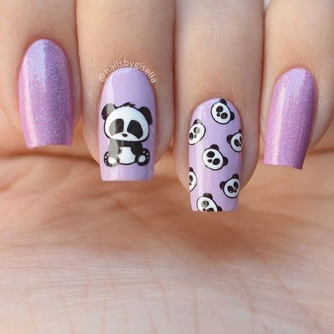 Panda Nail Art, Nail Art For Girls, Kids Nail Designs, Nail Art For Kids, Bears Nails, Cute Nail Art Designs, Simple Gel Nails, Nails For Kids, Kawaii Nails