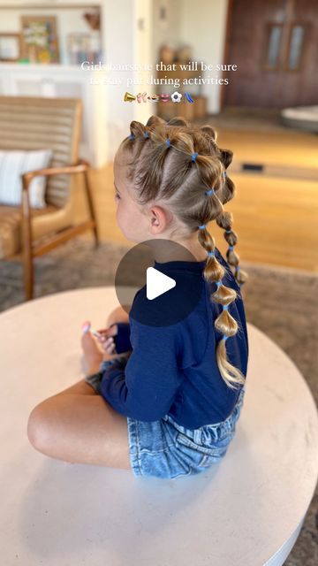 Camilla Thurman on Instagram: "This song is such a throwback! AND this hairstyle is sure to stay for any of the afterschool, summer activities and camps coming up! 📣🩰🏊‍♀️👙⚽️🛝 Comment HAIR and I will send you a DM to shop our favorite colorful elastics and products we use.   #summerhair #bubblebraids #girlshair #girlshairstyles #girlshairstyle #hairideas #cutehair" Girls Summer Hairstyles Kids, Easy Gymnastics Hairstyles For Kids, Pool Hairstyles For Kids, Swimming Hairstyles For Kids, Hairstyles For Camp, Summer Hairstyles For Kids, Kids Summer Hairstyles, Camping Hairstyles, Long Summer Hair