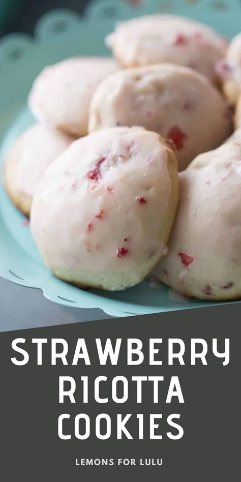 Ricotta Cookies Recipe Fresh Strawberry Glaze, Ricotta Cheese Desserts, Strawberry Ricotta, Ricotta Cookies Recipe, Ricotta Dessert, Oatmeal No Bake Cookies, Ricotta Cheese Recipes, Ricotta Cookies, Strawberry Glaze