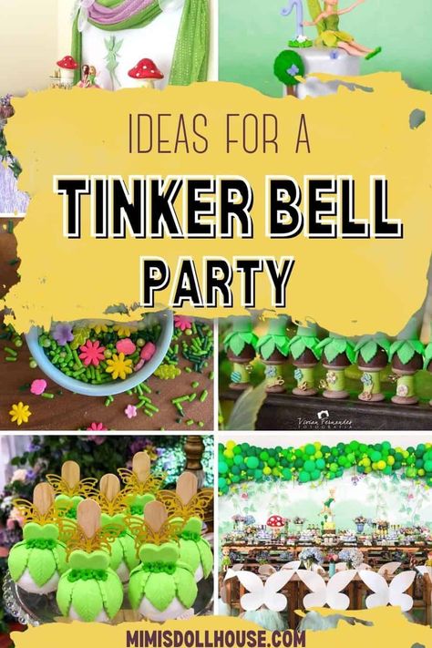 How to throw a Tinker Bell Party Looking for ideas that will help you plan the most adorable Tinker Bell party ever? These fairy themed birthday party ideas are just want you need to have the best Tinker Bell birthday full of amazing and simple to DIY decor and food! Disney Fairy Birthday Party, Tinkerbell Fairy Party, Tinkerbell Birthday Party Theme, Disney Fairies Birthday Party, Tinkerbell Decorations, Tinker Bell Birthday Party Ideas, Tinkerbell Birthday Theme, Tinkerbell Themed Birthday Party, Tinkerbell 1st Birthday Party Ideas