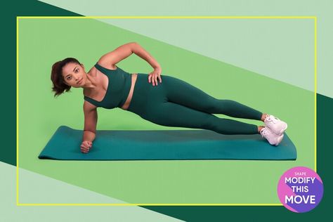 7 Side Plank Variations That Scale Down and Level Up the Core Exercise Side Plank Variations, Side Plank Dips, Side Planks, Arm Challenge, Plank Variations, 30 Day Plank, Equipment Workout, 30 Day Plank Challenge, Plank Challenge