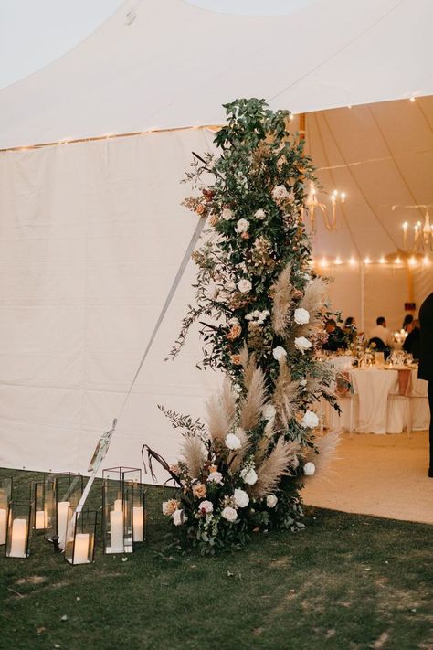 Wedding of the Day: A Gorgeous Fall Soirée at a Colorado Country Club Tent Entry Wedding, Backyard Marquee Wedding, Outdoor Fall Wedding Reception Tent, Fall Backyard Wedding Decor, Boho Wedding Tent Decor, Tent Wedding Centerpieces, Tent Wedding Flowers, Wedding Reception Marquee, Tent Wedding Florals