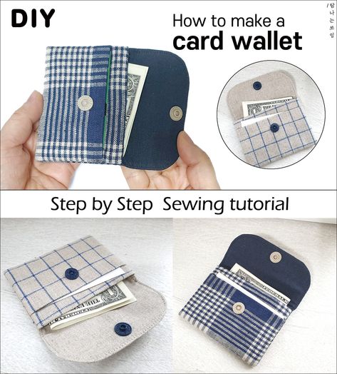 Easy Sew Wallet, Diy Card Wallet, Diy Denim Wallet, Card Wallet Tutorial, Small Wallet Pattern, Denim Waist Bag, Wallet Pattern Free, Card Wallet Pattern, Long Wallet Pattern