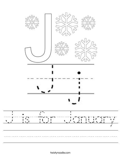 J is for January Worksheet - Twisty Noodle J Is For January, January Preschool Worksheets, January Worksheets, January Preschool Crafts, Tracing Preschool, January Preschool, Word Tracing, Transportation Worksheet, Twisty Noodle