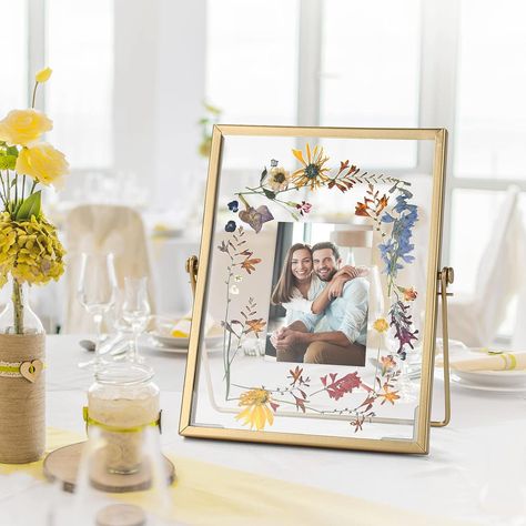 Aesthetic Relaxing Garden Gold Picture Frame Set - /w 68 Pcs Dried Flowers and Tweezer - Double Glass Frame for Pressed Flowers, Pressed Flower Frames for Handicrafts, Photo or Other Flat Items. Anniversary gift How To Make Pressed Flower Frame, Aesthetic Picture Frame, Double Glass Frame, Relaxing Garden, Pressed Flowers Diy, Letter Craft, Flower Frames, Wildflower Photo, Flowers Pressed