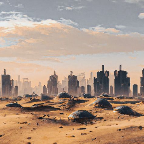 Apocalyptic Landscape Concept Art, Post Apocalyptic Desert Art, Deserted City Art, Post Apocalyptic Art Landscapes, Post Apocalyptic Landscape Concept Art, Post Apocalyptic Cities, Future Desert City, Post Nuclear Apocalypse Concept Art, Apocalyptic City Concept Art