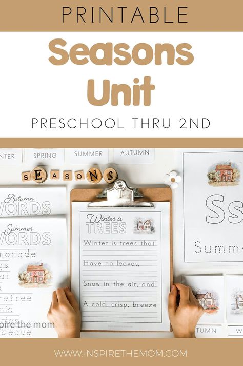 Homeschool Preschool Seasons, Learning About Seasons Kindergarten, Homeschool Themes Weekly 2nd Grade, Grade One Homeschool, Kindergarten Units Of Study, Homeschooling Unit Studies, Preschool Study Ideas, Seasons Curriculum Preschool, Homeschool Mini Units