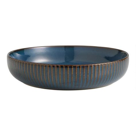 Blue Reactive Glaze Ribbed Low Bowl | World Market Glazed Ribs, Entryway Style, Favorite Soups, Key Bowl, Golden Texture, Shallow Bowl, Soups Stews, Small Snacks, Kitchen Dinnerware