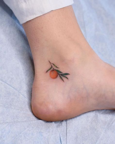 Clementine Nails, Jennie Tattoo, Orange Tree Tattoo, Orange Tattoo Fruit, Tangerine Tattoo, Clementine Tattoo, Orange Blossom Tattoo, Orange Tattoo, Brother And Sister Tattoo Ideas