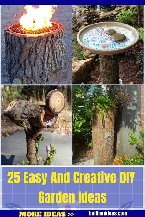 Do you want to try to make something unique from a tree cut down, or a rigid, dead tree stump with bare… Dead Tree Ideas, Tree Stump Decor, Diy Garden Ideas, Garden Railings, Flower Bed Edging, Diy Mailbox, Tree Cut, Diy Bird Bath, Tree Stumps