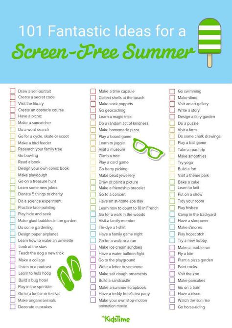 101 Fantastic Ideas for Screen-Free Summer Activities List Of Summer Activities, Children Summer Activities, Summer Activities With Kids, Screen Free Activities For Teens, Screen Free Activities For Adults, Summer Camp Ideas For Kids Activities, Summer Schedule For Teens, Free Activities For Adults, Toddler Summer Activities