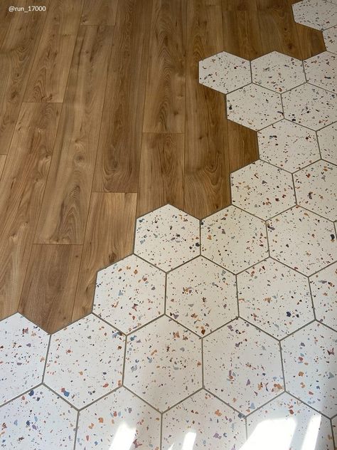 Terrazzo Tiles Kitchen, Hexagon Kitchen Floor, Terrazzo Tile Kitchen, Terazzo Floor, Terrazzo Tiles, Terrazzo Flooring, Kitchen Floor Tile, Tiles Texture, Outdoor Tiles