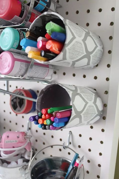 30+ Clever Ways to Organize Your Craft Supplies | Feeling Nifty Pegboard Craft Room, Craft Storage Cart, Diy Pegboard, Craft Tables With Storage, Deco Surf, Ikea Raskog, Craft Storage Solutions, Gift Wrap Organization, Ikea Crafts