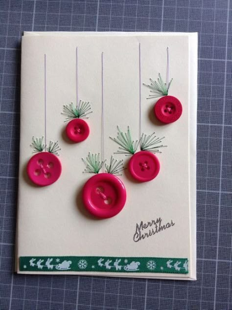 Christmas Ball Cards Handmade, Christmas Button Crafts Decorations, Cards Made With Buttons, Button Cards Handmade, Christmas Cards With Buttons, Button Cards Ideas, Button Christmas Crafts, Christmas Button Art, Button Crafts For Adults