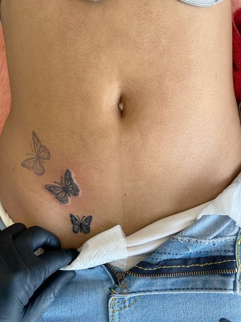 Tattoo Above Hip Bone, Above Hip Bone Tattoo, Tattoo Ideas Female Pelvis, Butterfly Tattoo On Hip For Women, Pubic Bone Tattoos Ideas, Under Bootie Tattoo, Hip Bone Tattoos Women, Hip And Thigh Tattoos, Hip Bone Tattoos