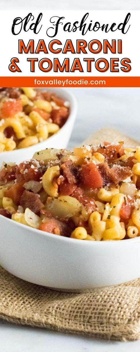 This old-fashioned macaroni and tomatoes is a classic southern dish but it was also a popular staple in poor households throughout the Midwest. Bacon was often used as an ingredient because it was cheaper than most meat, and packs a lot of flavor. However, hot dogs were commonly added instead because they were even cheaper. You can easily customize this pasta dish with your favorite flavors. Macaroni Tomatoes, Macaroni And Tomatoes, Inexpensive Dinner Recipes, Best Mac N Cheese Recipe, Pasta Side Dishes, Pasta Sides, Food C, Bacon Tomato, Simpler Times