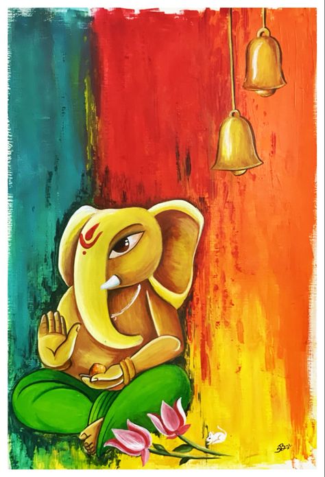 Ganapathi Abstract Painting, Ganesh Texture Painting, Ganesh Art Paintings Acrylics, Ganapati Painting, Kulo Art, Ganpati Paintings, Lord Painting, Ganpati Painting, Ganpati Art