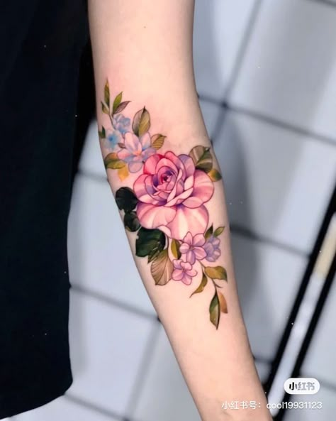 Colour Floral Tattoo Design, Color Arm Tattoo, Tattoo Rework, Tattoo After Care, Hydrangea Tattoo, Beauty In The Mundane, Underarm Tattoo, Colour Tattoo For Women, Tattoo Artist Tattoo