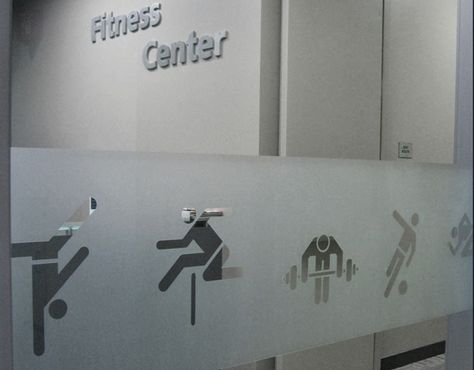 Fun Cut vinyl. Gym Window Graphics, Fitness Graphics, Glass Sticker Design, Glass Film Design, Door Gym, Gym Center, Glass Door Design, Door Signage, Office Signage