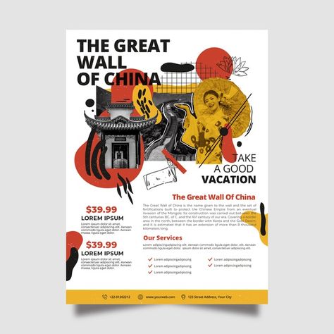 Travelling to china stationery poster te... | Free Vector #Freepik #freevector #flyer #poster #business #travel Tourism Graphic Design, Traveling Poster, Travel Graphic Design, China Poster, Travel Flyer, Poster Business, Flyer Design Layout, Travel Poster Design, Business Poster