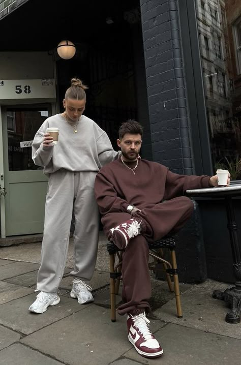 Matching Set Men Outfit, Streetwear Couple Outfit, Luxury Loungewear Aesthetic, Streetwear Couple Street Style, Couple Fits Streetwear, Streetwear Fashion Couple, Couple Outfits Streetwear, Street Wear Couple, Couples Streetwear