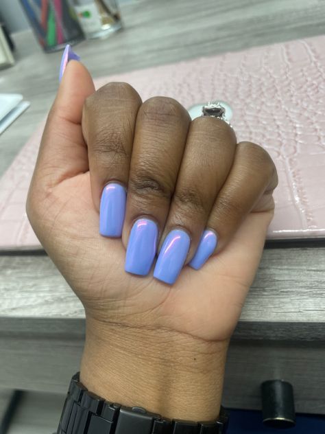 Lilac Blue Nails, Round Purple Nails, Lilac Chrome Nails Short, Blue Nails With Chrome, Periwinkle Chrome Nails, Light Purple Chrome Nails, Blue And Purple Almond Nails, Chrome Purple Nails, Chrome Nails Blue