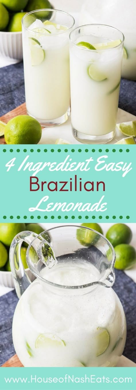 Brazilian Lemonade, Brazilian Limeade, Swiss Lemonade - whatever you want to call it, this is one delicious and refreshing drink that we enjoy year round! #lemonade #limeade #limes #brazilian #drink #beverage #summer Swiss Lemonade, Recipes Condensed Milk, Brazilian Limeade, Brazilian Drink, Brazilian Lemonade, Lime Lemonade, Party Drinks Alcohol, Drinks Alcohol, Lemonade Recipes