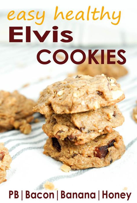 Elvis Cookies - a healthy, clean cookie recipe inspired by Elvis Presley's favorite sandwich. Peanut butter, bacon, banana and honey = quick, easy, healthy. Elvis Cookies, Sandwich Peanut Butter, Banana Bacon, Pecan Bread Recipe, Banana And Honey, Peanut Butter Bacon, Bacon Cookies, Vegan Shortbread, Cookies Peanut Butter