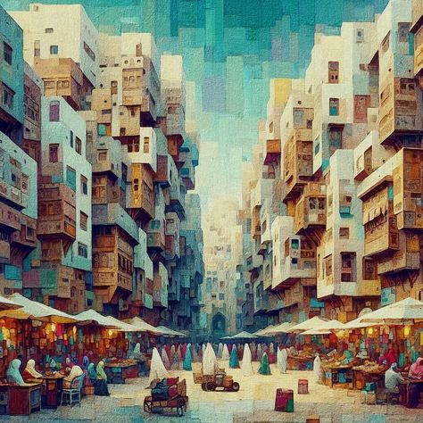 Al Balad Oriental Market. Digital Artwork print on canvas Size 100x100 cm It feels like tons of layers of oil paint. . . . #art #artwork #print #digitalart #printmaking #printdesign #artist #digitalart #jeddah #albalad #saudi #saudiarabia #visitsaudi #artforsale Jeddah Albalad, Saudi Art, Oil Paint Art, Wall Painting Art, Paint Art, Jeddah, Artwork Print, Saudi Arabia, Art Artwork