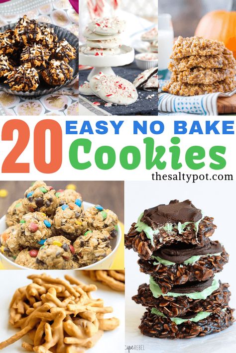 twenty (plus!) easy no bake cookies!! Easy Bakesale Ideas, Easy Cookies Few Ingredients, Recipes With Minimal Ingredients, Cookie Swap Recipes, Best No Bake Cookies, Easy No Bake Cookies, No Bake Cookie, Bake Christmas, No Bake Sugar Cookies