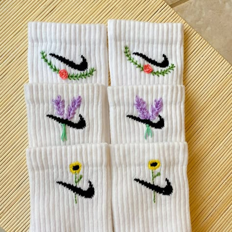 Embroidered Socks, Clothes Embroidery Diy, Trendy Socks, Kawaii Christmas, Embroidered Roses, Knee Highs, Nike Socks, Embroidery On Clothes, Cute Embroidery