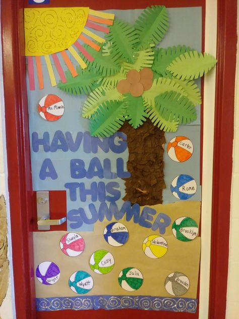 Summer theme door decoration Summer Classroom Board Ideas, Summer Wall Ideas For Classroom, Summer School Door Decorations, Summer Theme Preschool Classroom Decor, Summer Classroom Decorations Preschool, Summer Hallway Decorations, Summer Time Door Decorations For School, Summer Time Classroom Door Ideas, End Of Summer Door Ideas