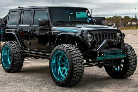 Custom Jeep Wrangler Unlimited, Jeep Rims, Blue Jeep Wrangler, Jeep Wrangler Interior, Black Jeep Wrangler, Badass Jeep, Jeep Bumpers, Jeep Photos, Blue Jeep