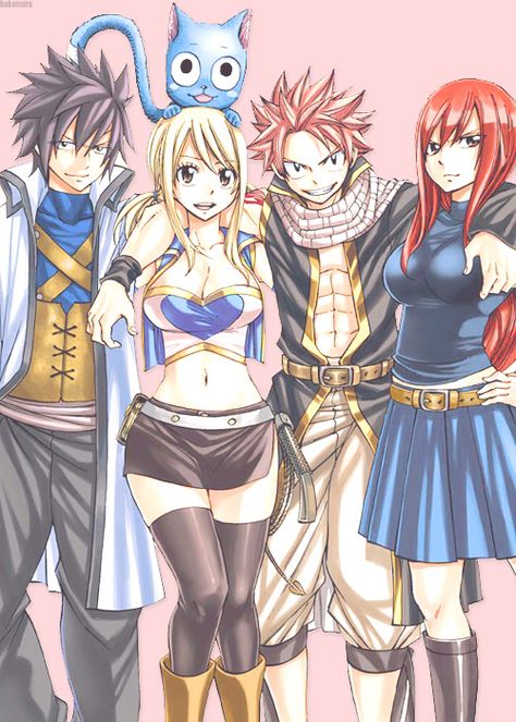 erza natsu gray happy and lucy Nalu Fairy Tail, Fairy Tail Family, Arte Ninja, Fairy Tail Pictures, Fariy Tail, Accel World, Gray Fullbuster, Fairy Tail Love, Anime Fairy Tail