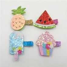 Pineapple Watermelon, Pool Party Favors, Hair Clips Diy, Felt Hair Clips, Ice Pop, Handmade Hair Clip, Baby Hair Clips, Glitter Hair, Diy Hair Bows