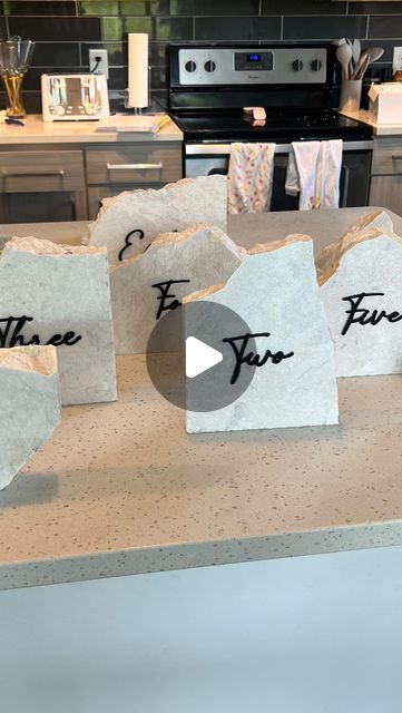 Travertine Stone Table Numbers, Granite Table Numbers, Stone Wedding Table Numbers, Diy Stone Table Numbers, Rock Table Numbers, Olivia Armstrong, Stone Table Numbers, Granite Table, Wedding Tablescape