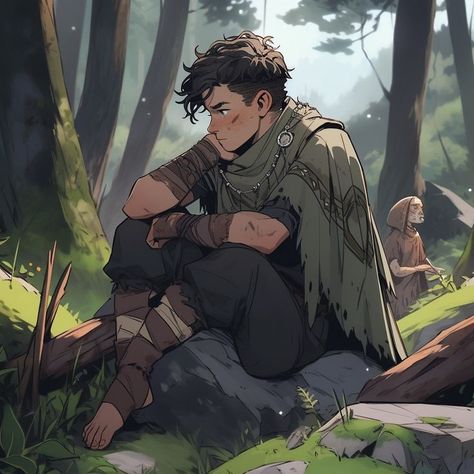 Forest Man Character Design, Fantasy Woodsman, Forest Ranger Character Design, Male Wood Elf Druid, Fey Wanderer Ranger Dnd, Druid Cosplay Male, Druid Aesthetic Male, Dnd Druid Outfit Male, Druid Art Male