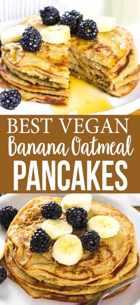 Banana Oatmeal Pancakes Vegan, Vegan Oatmeal Pancakes, Gluten Free Banana Pancakes, Oatmeal Pancakes Healthy, Vegan Banana Pancakes, Banana Oatmeal Pancakes, Vegan Pancake Recipes, Banana Oat Pancakes, Vegan Oatmeal