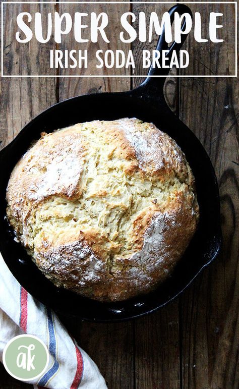 Irish Soda Bread — so simple and satisfying! Here are two recipes: one calls for 100% all-purpose flour; the other calls for a mix of whole wheat, all-purpose, and wheat germ, which produces a slightly denser but no less delicious, chewy, tangy loaf. Each dough takes about 5 minutes to mix-up and each will be ready to be slathered with butter and marmalade about an hour later. #irish #soda #bread #buttermilk #simple #castiron #skillet #stpatricksday Irish Desserts, Irish Soda Bread Recipe, Chard Recipes, Whole Grain Flour, Irish Food, Irish Soda, Cast Iron Recipes, Irish Soda Bread, Wheat Germ