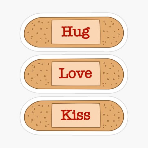 Get my art printed on awesome products. Support me at Redbubble #RBandME: https://www.redbubble.com/i/sticker/hug-love-kiss-plaster-bandage-beige-and-red-by-creattion/159545788.EJUG5?asc=u Bandage Sticker, Love Kiss, Love Stickers, Print Stickers, Cute Stickers, Sticker Design, Awesome Products, Vinyl Sticker, Kiss